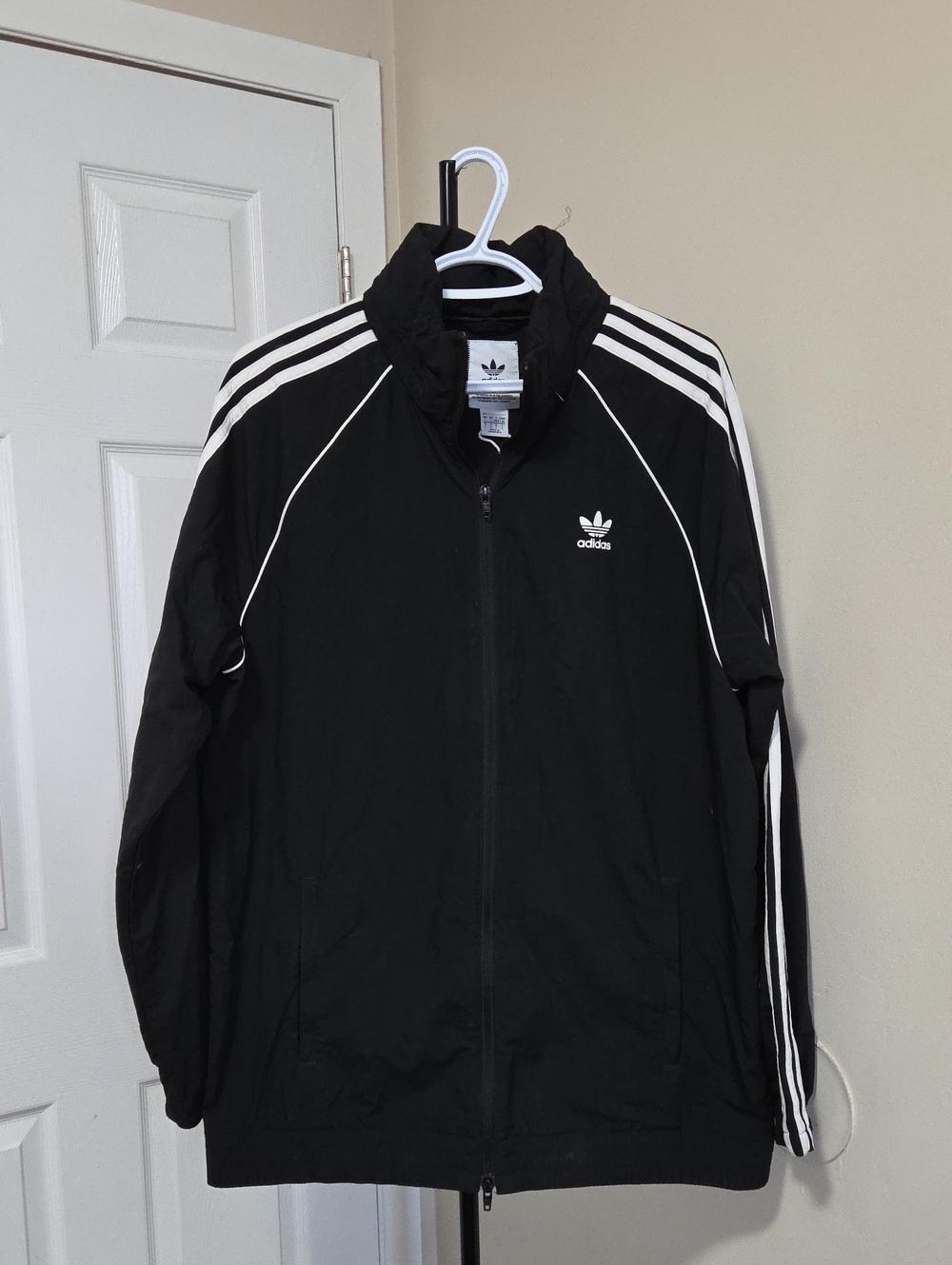 adidas Black Windbreaker Jacket with White Stripes
